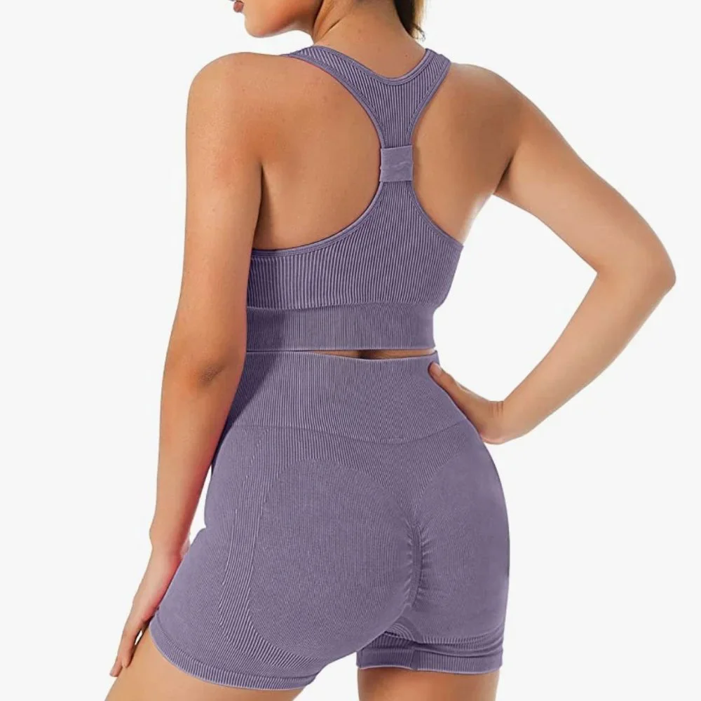 Purple Ribbed Workout 2 Piece Set - Picture 2 of 7